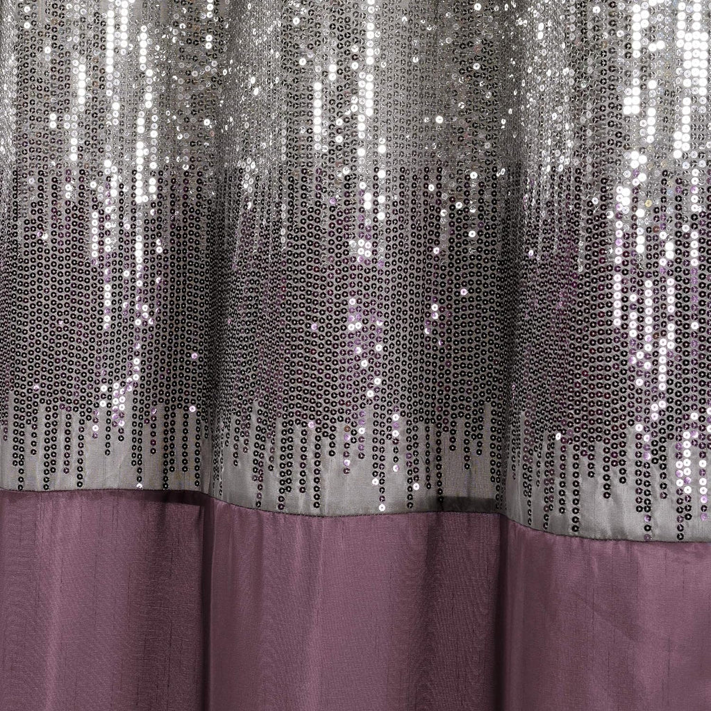 Night Sky Shower Curtain | Sequin Fabric Shimmery Color Block Design for Bathroom, 72" X 72", Grey and Purple