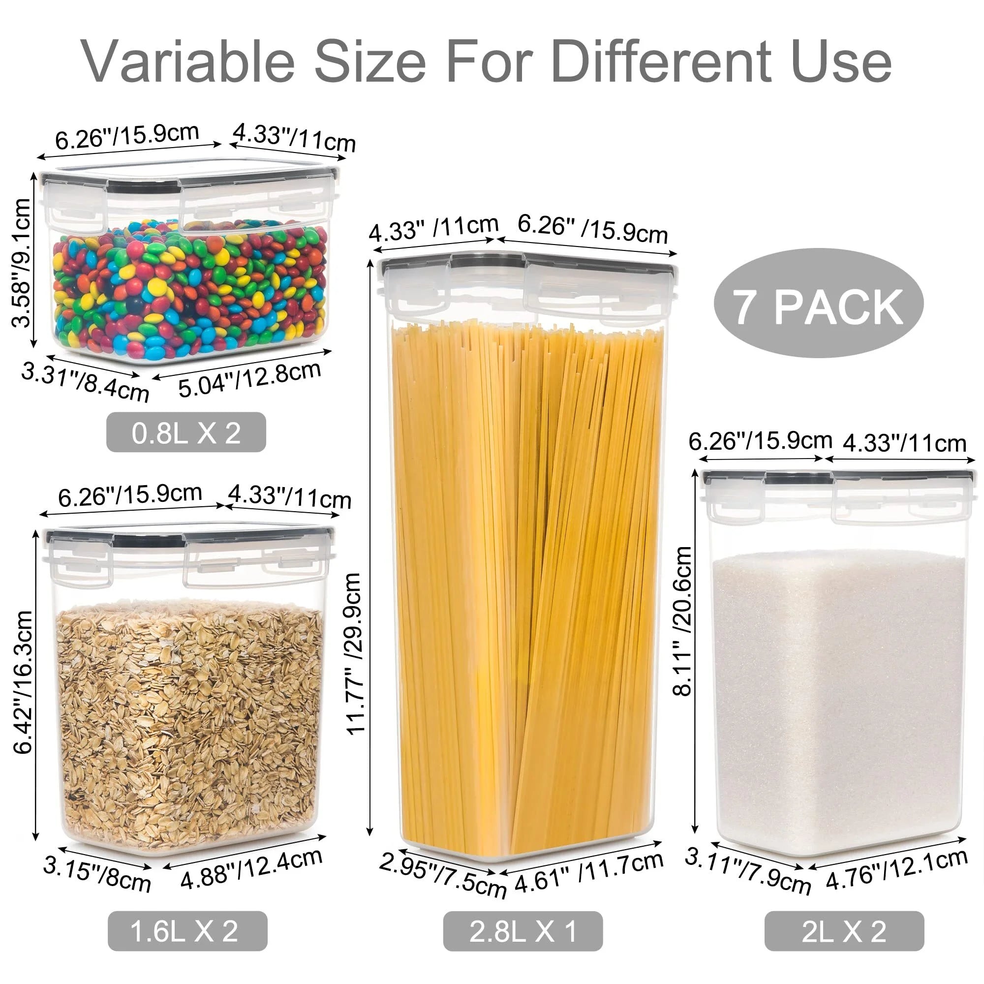Airtight Food Storage Containers Set,  Bpa-Free 7Pcs Plastic Kitchen and Pantry Organization Canisters, Black