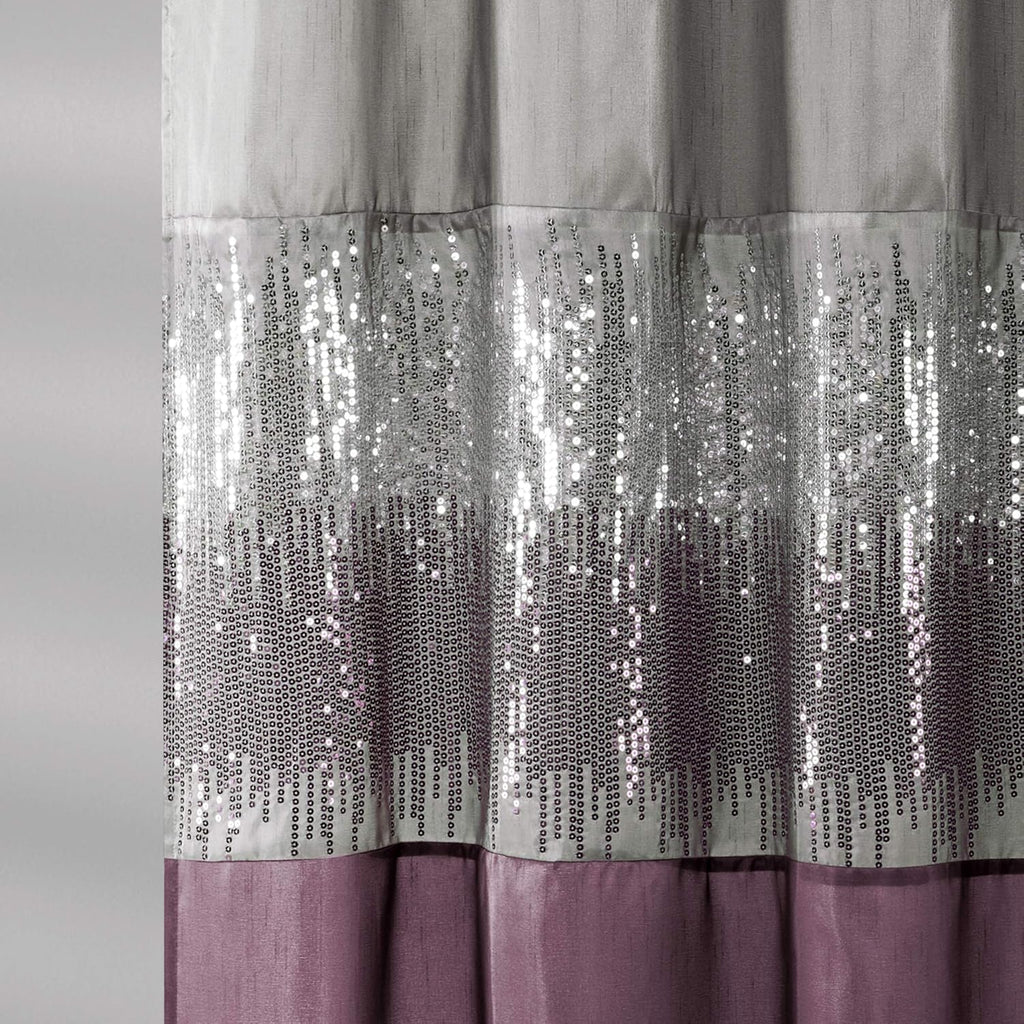 Night Sky Shower Curtain | Sequin Fabric Shimmery Color Block Design for Bathroom, 72" X 72", Grey and Purple