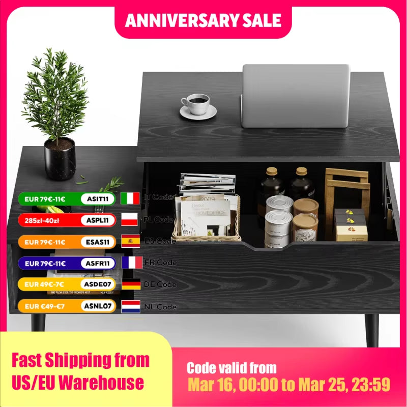 Lift Top Coffee Tables for Living Room 39.37"X19.7" Desk Tea Wood Dining Tables Adjustable Storage Shelf Easy Lift or Lower
