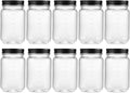 16 Ounce Clear Plastic Jars with Black Lids - Refillable round Clear Containers Clear Jars Storage Containers for Kitchen & Household Storage - BPA Free (10 Pack)